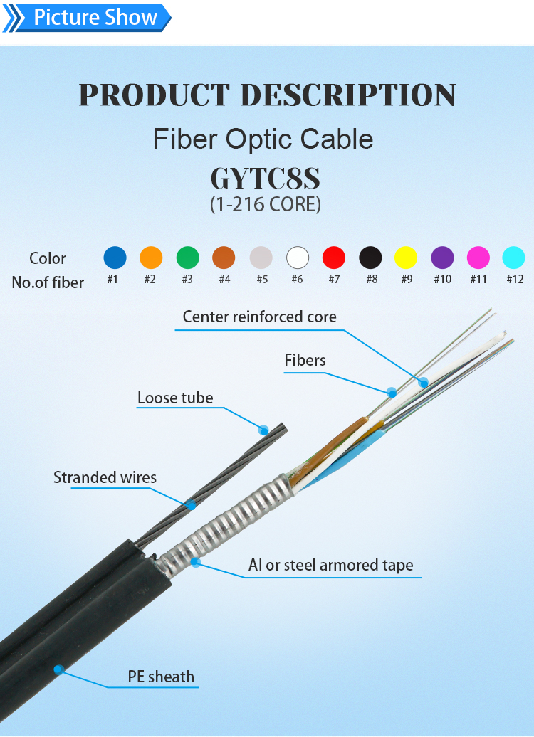 GYTC8S Fiber Optical Cable 1 - 216 Cores G.652D Outdoor For Telecommunication