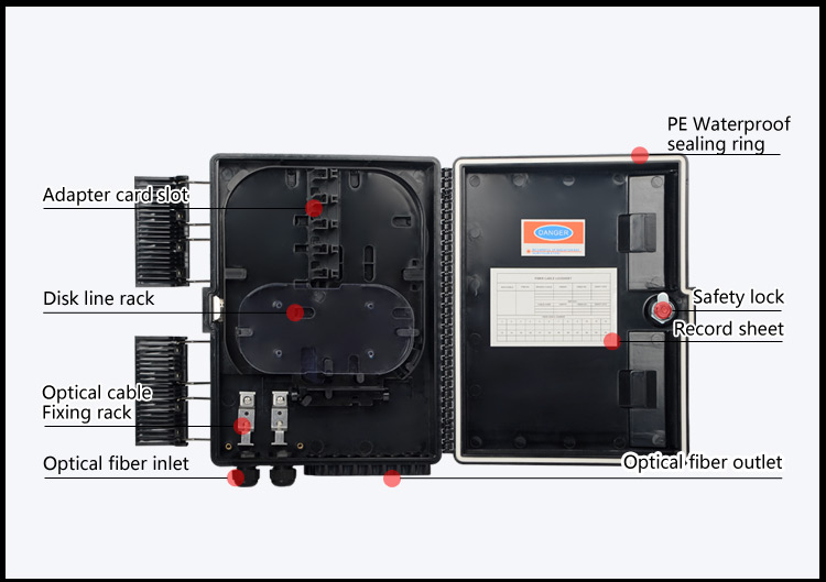 Fiber Terminal Box 16 Core Outdoor IP65 FTTH FAT Black Fiber Optical Distribution Nap Box